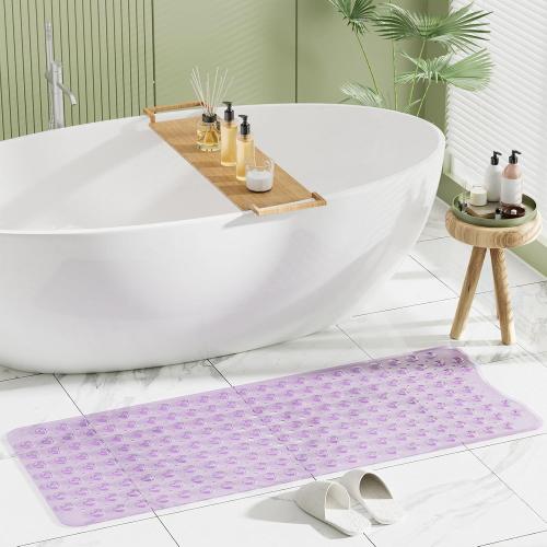 Purple AmazerBath Shower Mat Non Slip 40 x 16 Inches, Shower Stall Mats with Suction Cups and Drain Holes, Non Slip Bath Mat for Tub for Elderly & Kids, Clear Purple