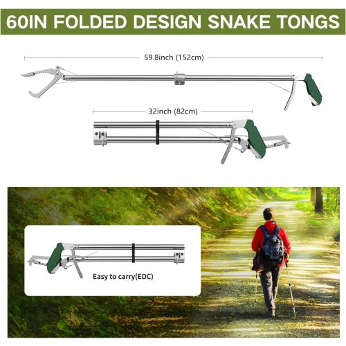 60  Snake Tongs Collapsible Grabber, Professional Reptile Snake Catcher Wide Jaw Handling Tool, Stainless Steel Snake Hook