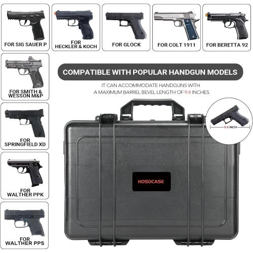 Gun Pistol Case for Multi Handguns - Holds Multiple Hand Guns Case & Magazines, Pre-cut Waterproof Carrying Hard Shell Pistol Case for Pistols, Storage Box for Beretta, Smith and Wesson, for Glock