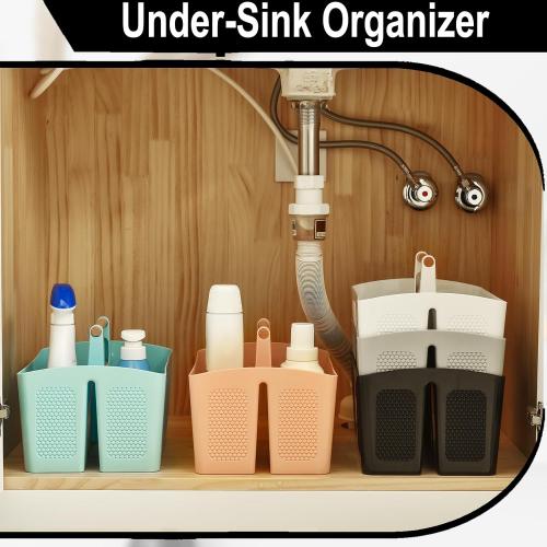 Haundry Plastic Black Shower Caddy Basket with 3 Compartments, Portable Divided Bathroom Cleaning Caddy Organizer Storage Tote with Handle for Dorm, College, Room Essentials
