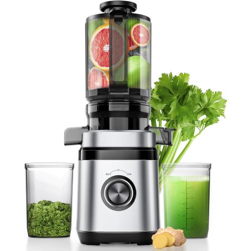 Juicer Machines, Cold Press Juicer with 4.41 Wide Feed Chute, 350W Slow Masticating Juicers for Whole Vegetables & Fruits, High Juice Yield, Easy to Clean, Large Auger, Silver