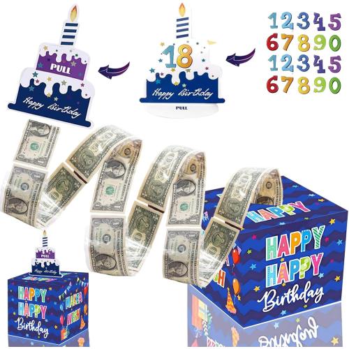 Rxwstt Birthday Box for Cash Gift, Money Roll Gift Box for Cake Pull Out Kit with Cards Money as Money Bouquet, Surprise Birthday Money Pull Box Explosion for All Age Group with Instruction Book