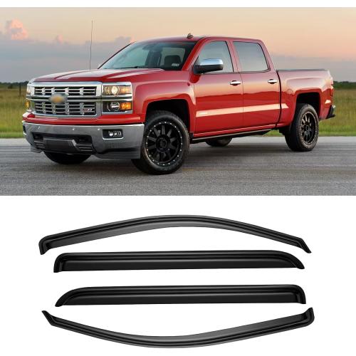 Window Rain Guards for 2014-2018 Chevy Silverado/GMC Sierra 1500 Crew Cab & 15-19 Silverado/Sierra 2500HD 3500HD, Window Visor Vent Wind Shade Deflector Shield Protector Sun, for Full-Size Cab Only