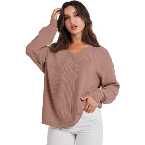 Size M ANRABESS Oversized Long Sleeve Shirts for Women Off the Shoulder Sweatshirt Loose V Neck Tunic Tops High Low Sweater 2025