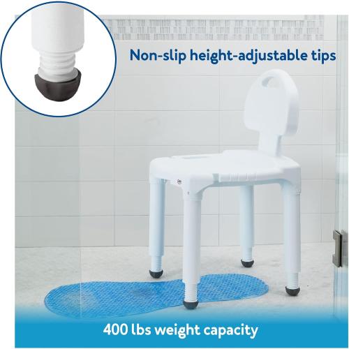 Carex Bath Seat And Shower Chair with Backrest for Seniors, Bath Chair For Elderly, Disabled, Handicap, and Injured Persons, Supports Up To 400lbs, Shower Seat For Inside Shower, Made in USA
