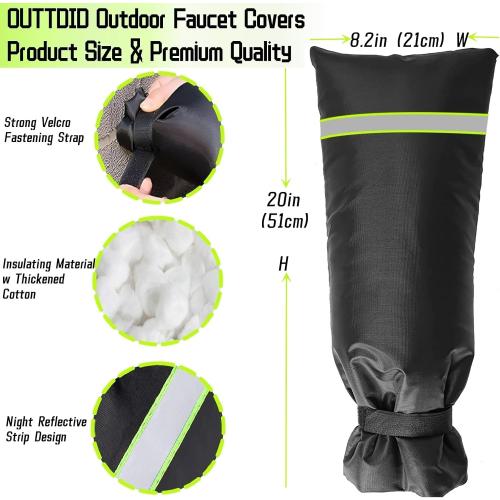 BKACK AND GREEN 2 Pack Outdoor Faucet Covers for Winter, 8.2 W x 20 H Outside Yard Hydrant Protector Socks Winter, Insulated Hose Bib Protector Cover, Spigot Pipe Cover Freeze Protection Black