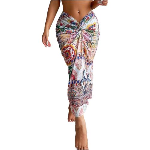 Women's Graphic Print Swimsuit Cover Up Skirts High Waist Long Bikini Wraps Sarong Bathing Suit- L
