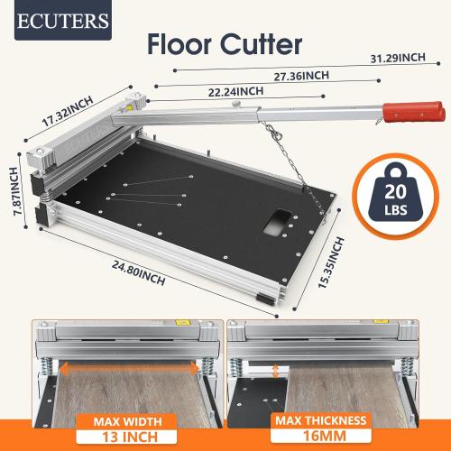 13“ Laminate Floor Cutter with Wheels, Heavy Duty Vinyl Floor Plank Cutter, Adjustable Angle Length Cutting 17mm Thick LVP SPC WPC Engineered Wood