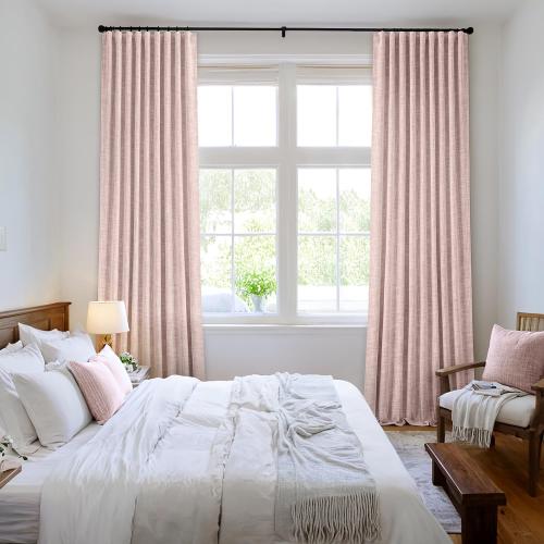 MIULEE Baby Pink 100% Blackout Linen Curtain 120 Inch 2 Panel Set Double Sided No Coating Pinch Pleated Back Tab Black out 10 FT Extra Long Thermal Insulated Bedroom Living Room Darkening Window Drape