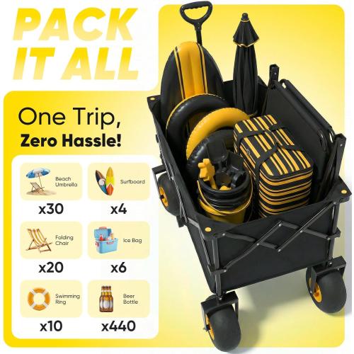 ‼️has mild stains and could have missing pieces ‼️Sekey Heavy Duty Beach Wagon with 9 Big Sand-Proof Wheels – 600lb Capacity, 200L Oversized Foldable Cart | Adjustable Handle & All-Terrain Tires for Sand, Camping, Groceries