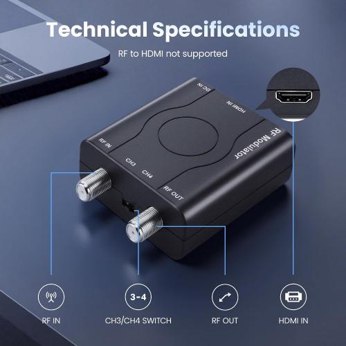 [Upgrade]kurtmark HDMI to RF Modulator with 1.2M HDMI Cable & Power Adapter