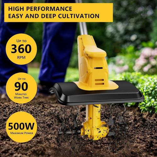 21V Cordless Tiller Cultivator, 360 Max RPM Cordless Electric Garden Tiller with 2 * 3.0 Ah Battery & Fast Charger, 9.06 Tilling Width, 6.3 Depth, Portable Rotary Tiller for Lawn Soil Cultivation