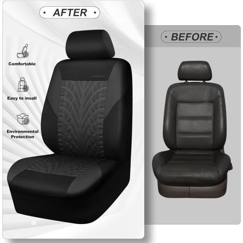 CAR PASS Car Seat Covers Full Sets, Front & Split Rear Bench for Car, 3D Tyre Embossed Automotive Interior Covers, Airbag Compatible, Quick Setup Universal Fit Seat Covers for Car, SUV(Charcoal)