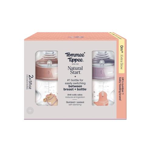 Tommee Tippee Natural Start Newborn Baby Bottles, 5 oz, with Slow Flow Breast-Like Nipples for A Natural Latch, Self-Sterilizing and BPA Free, Cowboy Theme, Pack of 2