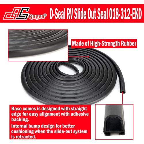 Qagea RV Slide Out Seal Base & D-Seal Wiper | 018-312-EKD & 018-341 EK | 1 x 15/16 x 35' & 1/2' x 2.75' x 35’ Black Rubbers