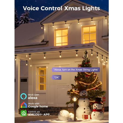 XMCOSY  Smart Outdoor String Lights, 123Ft LED Patio Lights Waterproof IP65, App Control, Compatible with Alexa, Dimmable Edison Bulbs Outdoor Light for Yard Porch Bistro Outside