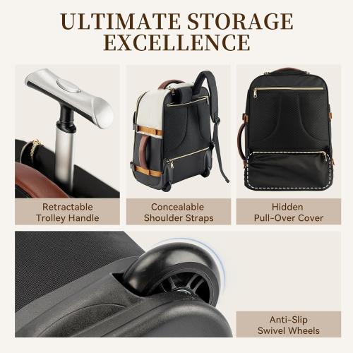 LOUEO Travel Rolling Backpack for Women with Wheels, 17 Inch Wheeled Carry on Luggage for Adults