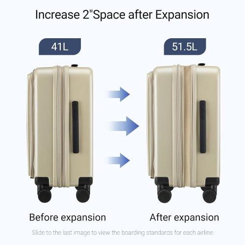 Carry On Luggage with Top Opening, Expandable with Front Pocket and USB Charging Port, Lightweight with Front Compartment Rolling Suitcases with Spinner Wheels (Khaki, 20 Inch)