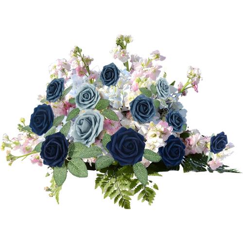 [25PCS] Navy Blue Roses Artificial Flowers with Long Stem Real Touch Fake Foam Roses for Decoration DIY Wedding Bouquets Centerpieces Bridal Shower Flower Arrangements Home Decor