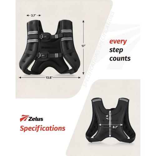 ZELUS Weighted Vest, 6lb/8lb/12lb/16lb/20lb/25lb/30lb Weight Vest with Reflective Stripe for Workout, Strength Training, Running, Fitness, Muscle Building, Weight Loss, Weightlifting