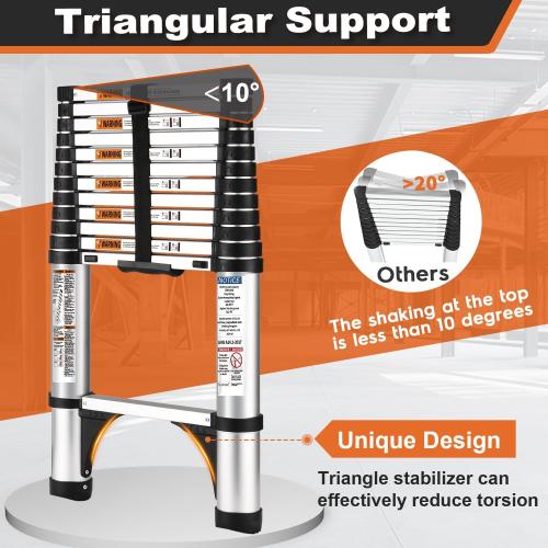 Soctone Telescoping Ladder, 12.5 FT Aluminum Button Retraction Extension Ladder with 2 Triangle Stabilizers, Multi-Purpose Ladder with Slow Down Design, 330lbs Max Capacity for House Daily Life