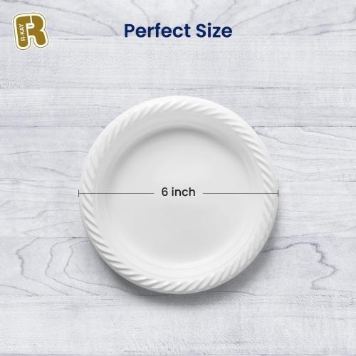 100 Pack 6 Inch White Plastic Plates Disposable - Heavy Duty White Disposable Plates - Microwavable Disposable Plastic Plates (6 Inch, 100, Count)