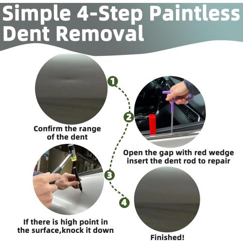 Paintless Dent Repair Rods, Dent Rods Removal Kit, Stainless Steel Dent Rods, Professional Hail Dent Removal Tool for Minor Dents, Door Dings and Hail Damag