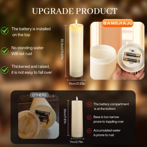 14 x 4 Large Flameless Candles with Remote & Timer, Waterproof Outdoor Battery Operated Candles LED Electric Flickering Flameless Pillar Candle for Patio Porch Lanterns Home Decor Easter, 2 Pack