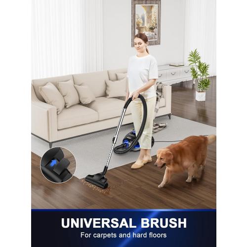 Canister Vacuum Cleaner, 40Kpa 1600W Cyclon Power, Dust Full Indicator, Double HEPA Filters, 3.7Qt Large Capacity, Lightweight Vac for Hard Floors, Carpets, Pet Hair, Blue