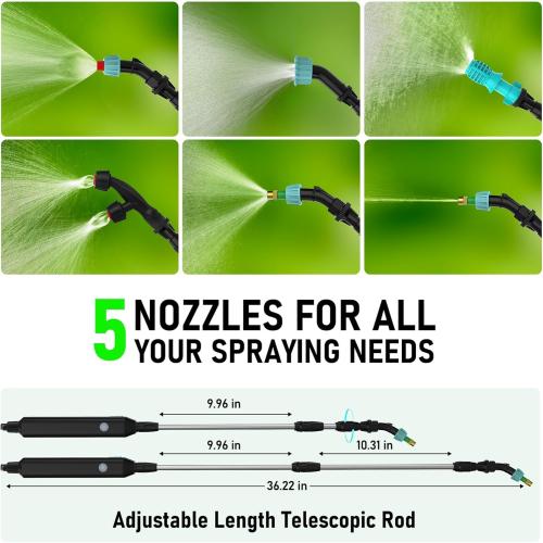 2 Gallon Battery Powered Garden Sprayer, Electric Backpack Sprayer, Garden Yard Lawn Sprayer with 5 Mist Nozzles & Retractable Wand & Adjustable Strap for Lawn, Weed, Yard