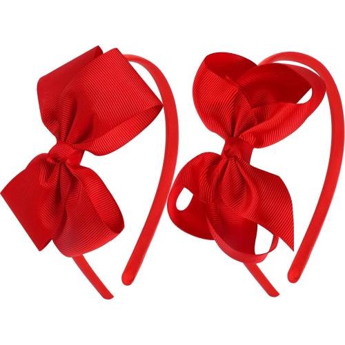 OAOLEER Grosgrain Bow Headband for Girls, Red Headband with 4.5 inch Bow for Hair Band Accessories for Girls Set of 2 (Red, 4.5inch)