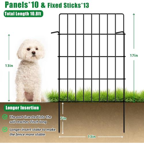 10 Pack Garden Fence Animal Barrier Fencing 1.44 inch Spacing Total 10.8ft (L) x 24in High Rustproof Metal Wire Yard Blocker Dog Fences Border for Outdoor Flower Bed Landscape Fencing Decor Black