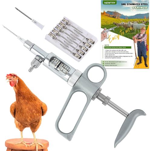 NEWTRY 5ml Livestock Syringe, Continuous Adjustable Animal Syringe, Stainless Steel, for Cattle Sheep Pig Goat