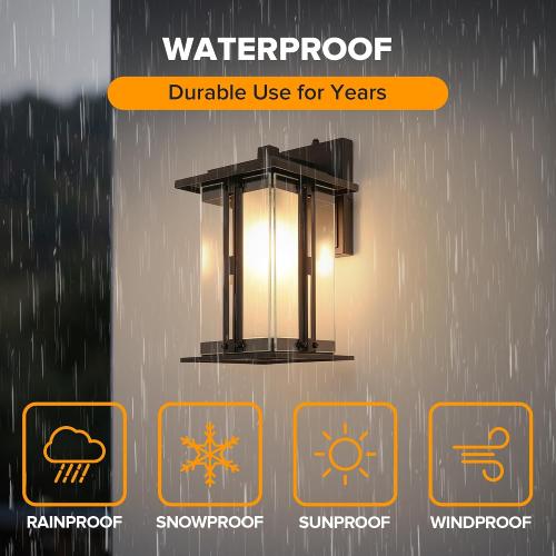 LUTEC 13 Dusk to Dawn Outdoor Wall Sconce, Matte Metal Frame and Double Glazing, Craftsman Style Outdoor Light Fxture with E26 Base, Waterproof Porch Light for Doorway (Pack of 2)
