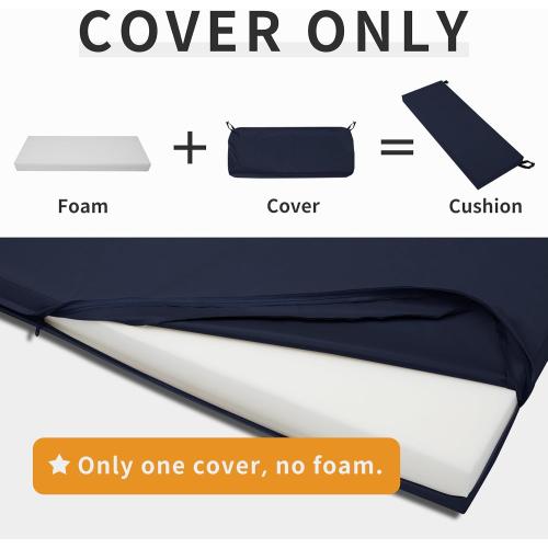 Easy-Going 48x18x3 inch Waterproof Outdoor Couch Bench Cushion Covers Only Replacement Non-Slip Patio Seat Cushion Slipcover with Zipper and Adjustable Straps Navy