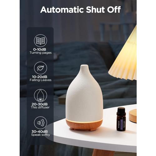 White InnoGear Oil Diffuser, 150ML Ceramic Diffuser for Essential Oils Handcrafted Aromatherapy Diffuser Ultrasonic Cool Mist Humidifier with 2 Mist Modes Waterless Auto Off for Room Office, White