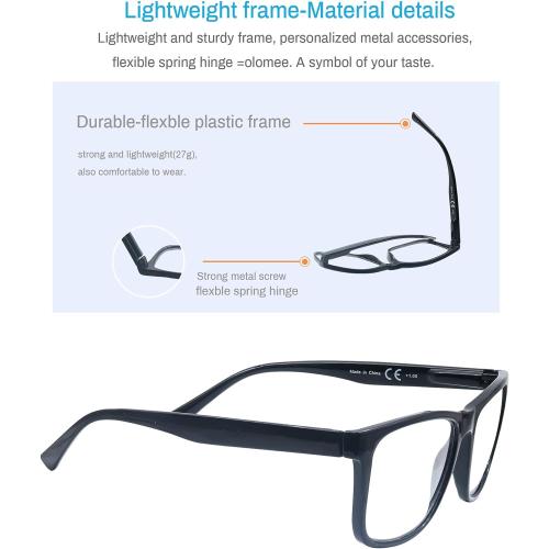Large Reading Glasses Mens Oversized Wide Readers  1.50 Lightweight Square Magnifying Cheaters Glasses for Men W/Big Head 4 Pack