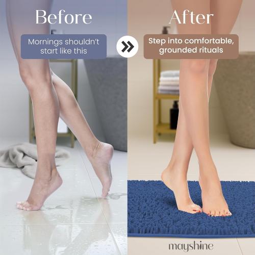 MAYSHINE Plush Shaggy Chenille Bath Mat | Extra Soft, Super Absorbent, Non-Slip Bathroom Rug | Fluffy Microfiber, Area Rug Sets for Bathroom Floor, Kitchen, Living Room | 39x24 | Dark Blue