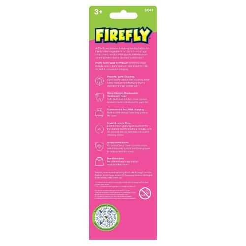 FIREFLY Slim Sonic Barbie Toothbrush with USB Charging and Antibacterial Cover, Ages 3 , 1 Count