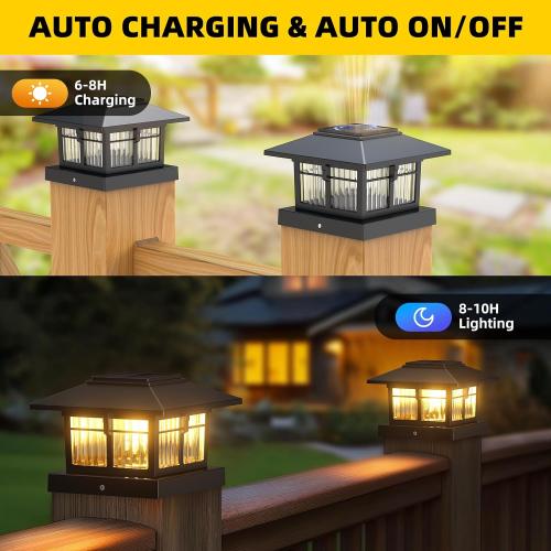 4x4 Solar Post Cap Lights, Classic Black, 8 Pack, Warm & Cool White | Fits 4x4 Wooden and Vinyl Posts,Fence Deck Post Lights,Edison-style bulb