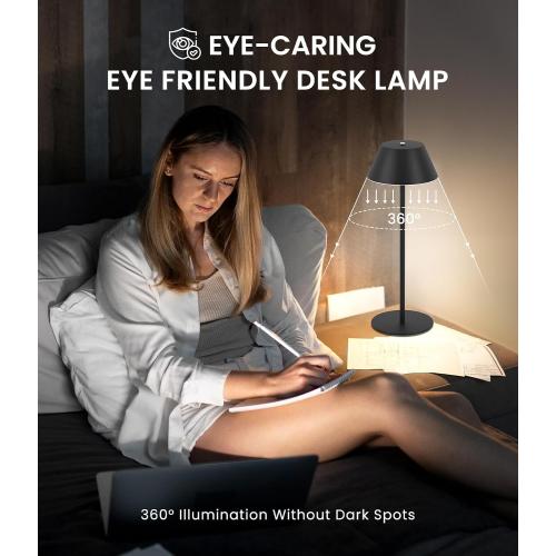 LOFTEK Cordless Table Lamps, Rechargeable Table Lamp, Up to 55 Hrs Ultra-Long Battery Life, Eye-Friendly, Touch Dimming, Portable Wireless Ambient Lighting (Pure Black, 1pack)
