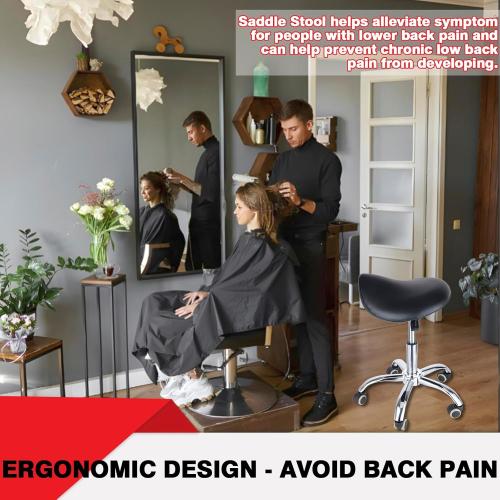 Saddle Stool - Saddle Chair, Adjustable Rolling Saddle Stool with 360° Swivel Wheels, Ergonomic Stool for Hair Stylist Dentist Salon Spa Massage Tattoo Home Office, 300 lbs Weight Capacity (Black)