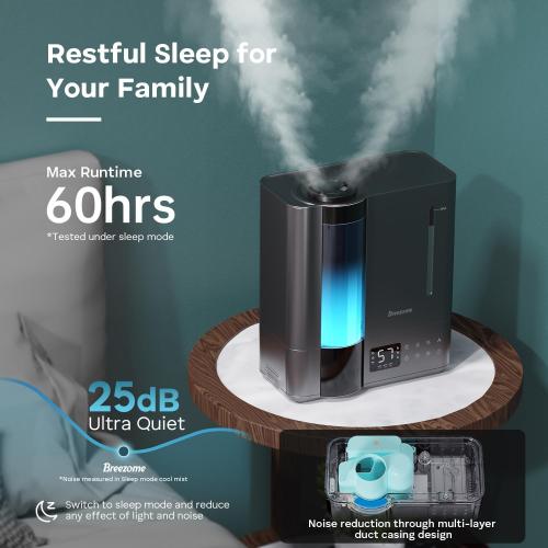 BREEZOME 8L Humidifiers for Bedroom, Warm & Cool Mist for Large Room Home, Top Fill Ultrasonic Humidifier, Humidity Sensor, Essential Oil, 60H Runtime, Quiet for Baby, Plants, Fast Relief