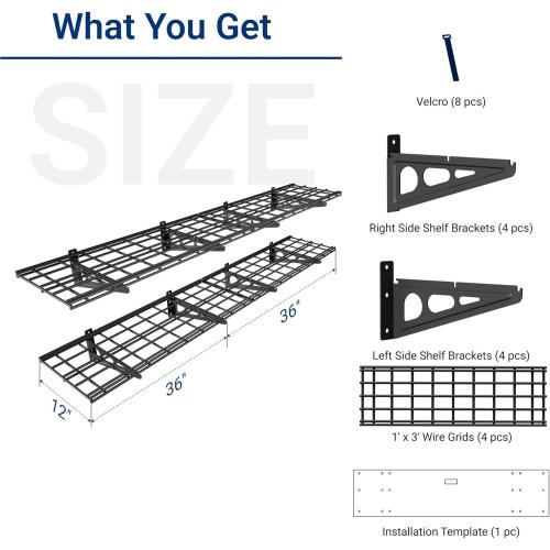 FLEXIMOUNTS 12-inch-by-72-inch Wall Shelf Garage Storage Rack Wall Mounted Floating Shelves,1x6ft,Black, 2-Pack, Classic Series