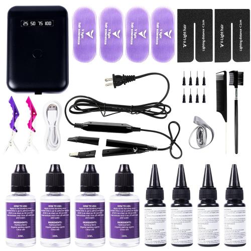 V Light Hair Extensions Kit Mini V Light Hair Extension Set With V Light Lamp*1 V light glue*4 Hair Extensions Remover*4 VLight Remover Machine*1 comb*1 clip*2 for Salon Hairstyles(Black machine set)