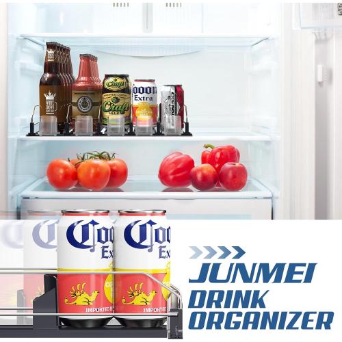 Drink Organizer for Fridge,12oz 16oz 20oz - Soda Can Dispenser for Refrigerator,Width Adjustable,Automatic Pusher Glide (Black, 15D 4ROW, Holds 20 Cans)