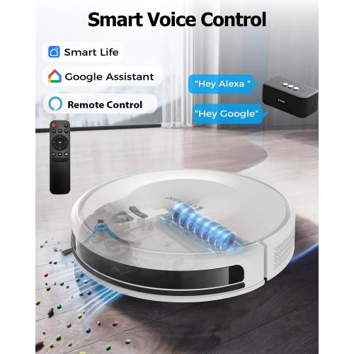 Robot Vacuums,10KPa Robotic Vacuum Cleaner with Mapping,Lidar Navigation&Obstacle Avoidance,150mins Robot Vacuum with App/Alexa/Remote,Tangle-Free Pet Hair,Self-Charging (White)