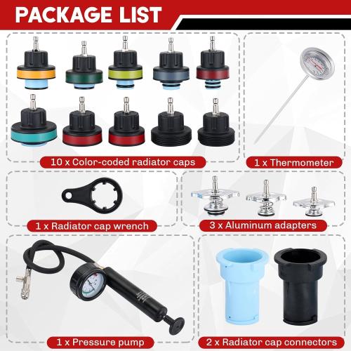 18PCS Radiator Pump Pressure Tester Kit | Coolant Pressure Tester Kit Cooling System Pressure Tester Kit for Automotive Cooling System Water Tank Leakage Detection