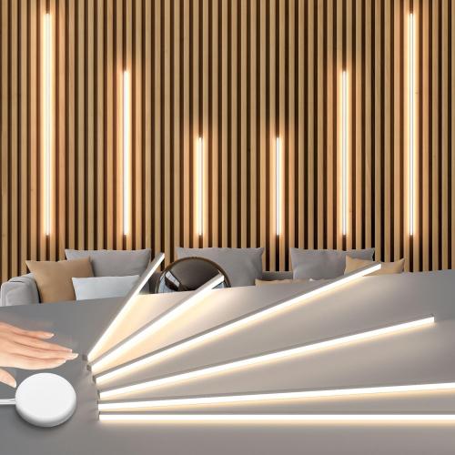 Lichaser LED Recessed Lighting for Acoustic Panel, 6 Pcs of 3000K Dimmable LED Strip Light for Wood Slat Wall Panel in Parallel with Touch Sensor, Self-Adhesive for Slat Wall Decor (4*28 in 2*16 in)