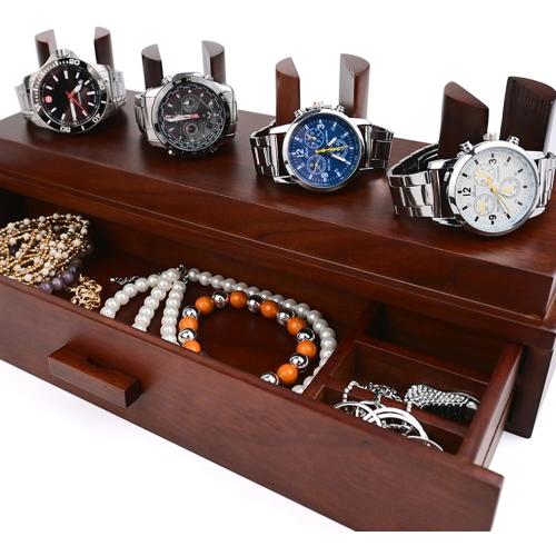 Sophisticated Watch Case Organizers Handy Wood Watch Display for 4 Watches Elegant Men's Watch Case with Acrylic Top